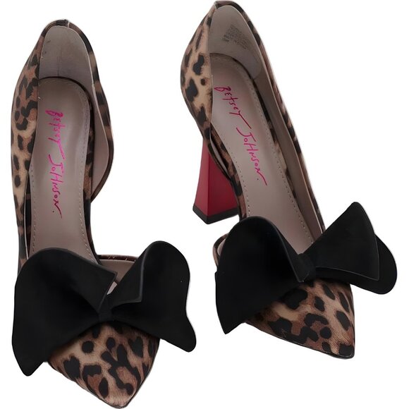 Betsey Johnson Nobble Leopard Bow Pumps Sculpted Heel Red/Black Women US 5.5M - Picture 1 of 6